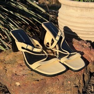 Liz Claiborne Pale Yellow Strappy Block Heel Sandals